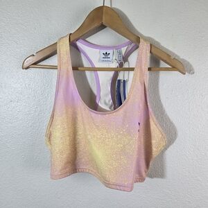 Adidas Originals Womens XL Racerback Sports Bra Crop Tank Pink Yellow Trefoil NW